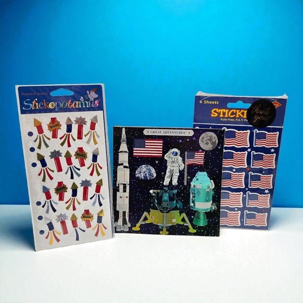 Patriotic Stickers Mrs. Grossman's Apollo Program Stickopotamus Rockets USA Flag